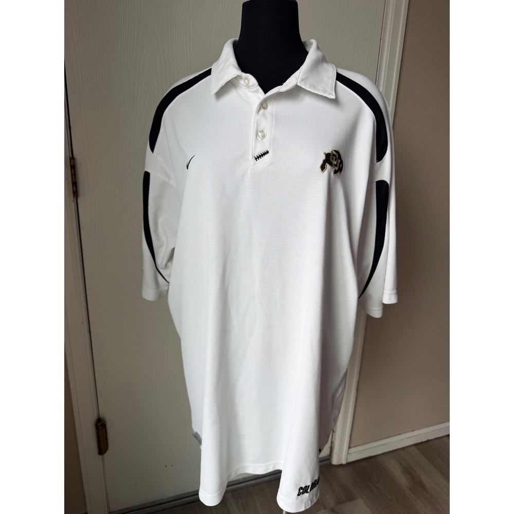 Nike Team Colorado Buffaloes Polo Shirt Mens XXL White Black Nike FIT DRY CU